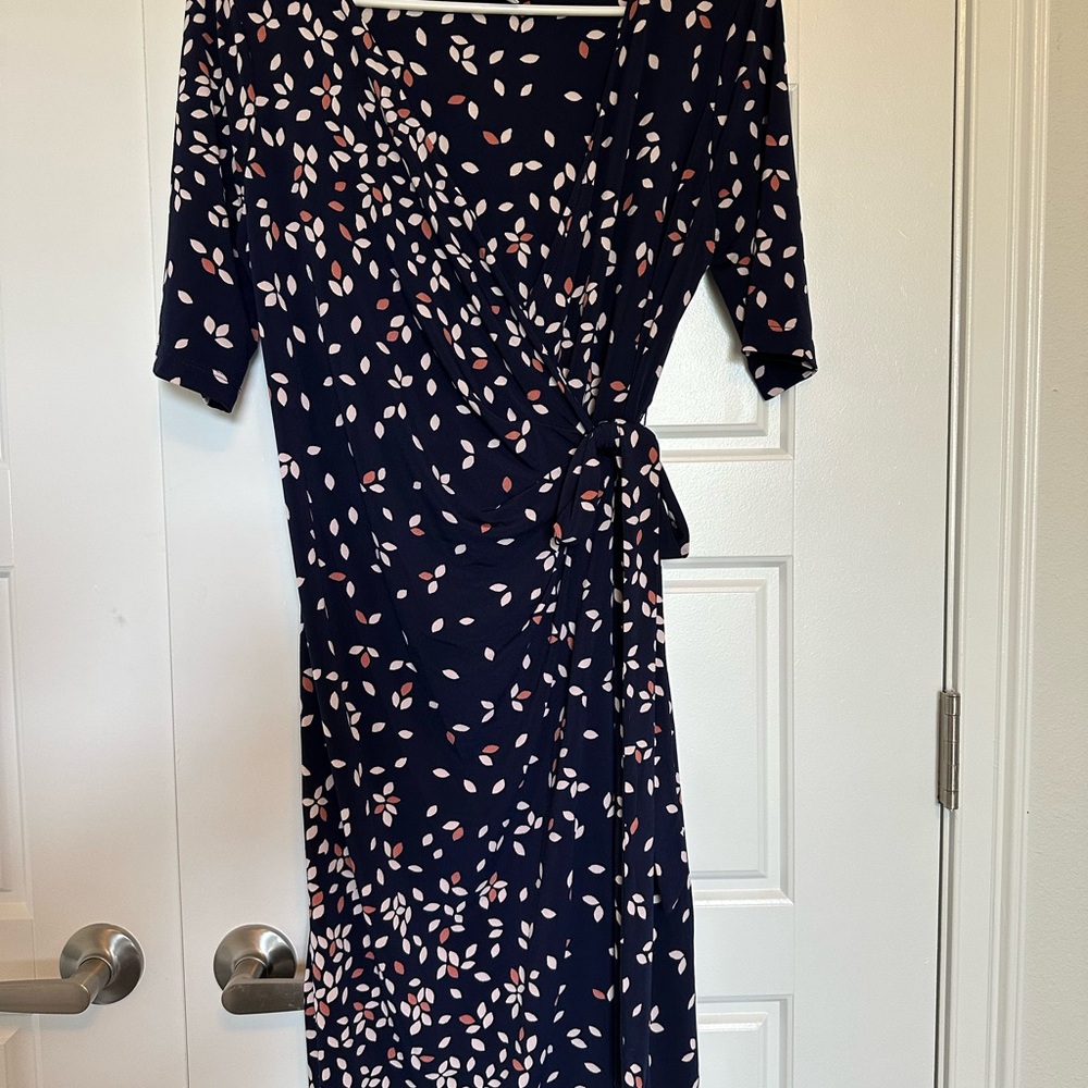 Motherhood Navy Leaf Print Long Sleeve Dress